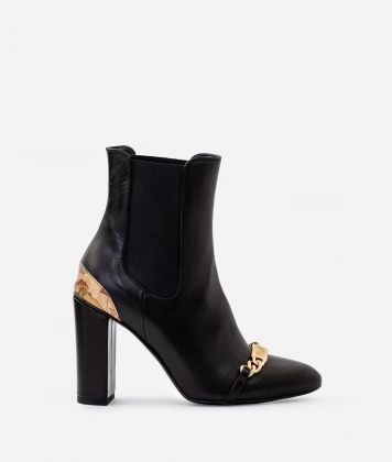 Smooth Nappa Leather Ankle Boots with Buckle Detail Black