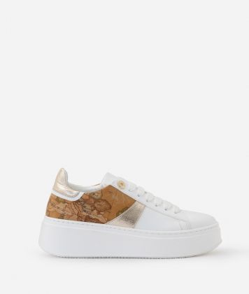 Faux nappa sneakers with laminated fabric inserts White
