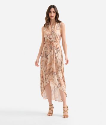 Long twill dress with sash Geo Classic
