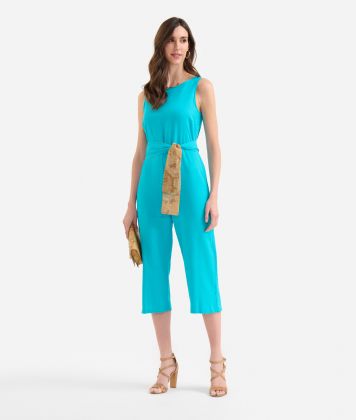 Linen and viscose blend jumpsuit with sash Jade