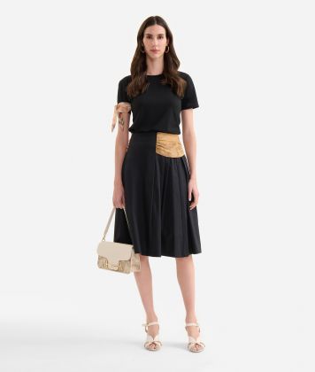 Crisp cotton poplin skirt with maxi pleats Black