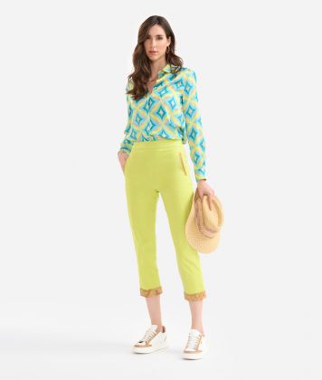 Stretch cotton gabardine trousers with cuffs Lime