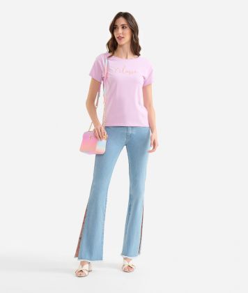 Stretch cotton jersey t-shirt with deep back neck Orchid