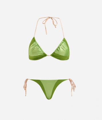 Color Block Satin triangle bikini Daiquiri Green