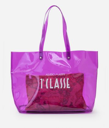 Beach bag with Geo Classic print pouch Bellflower Purple