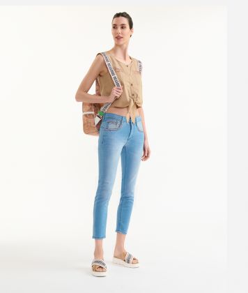 5-pocket denim-effect fleece slim jeans Blue Beach