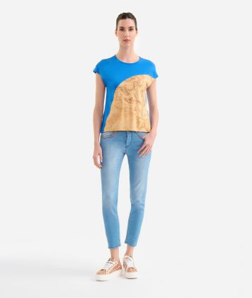 Stretch cotton jersey two-fabric t-shirt Bluette