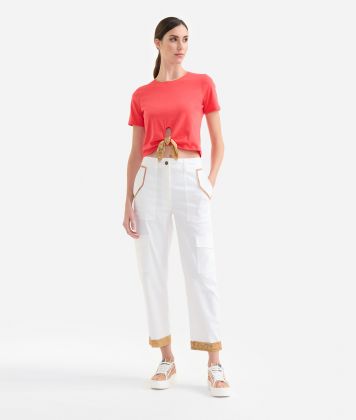 Stretch cotton jersey knot t-shirt Coral