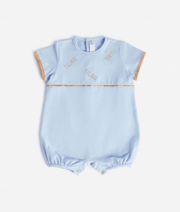 Short cotton romper with logo pattern Light Blue