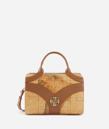 Geo Sunrise Ring bowler bag with crossbody strap Leather Brown