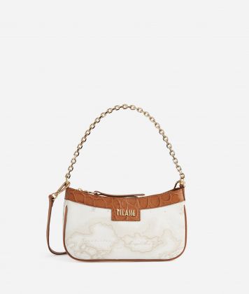 Lolita Bag Geo White crossbody bag with chain Leather Brown