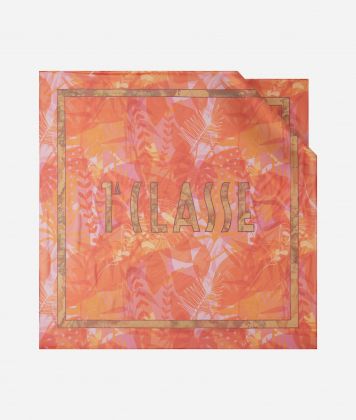 Bahamas Bag foulard with Tropical print Coral Red