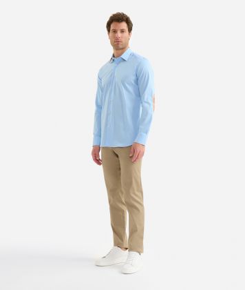 Camicia slim in cotone stretch con toppe Azzurro Cielo