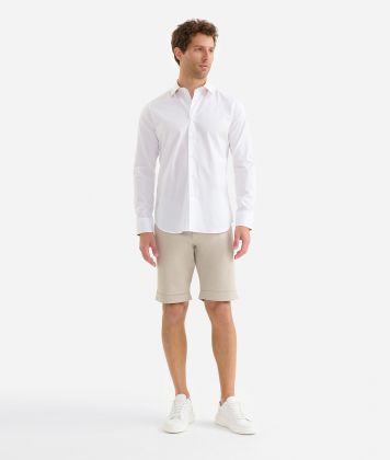 Slim fit stretch cotton shirt with elbow patches White