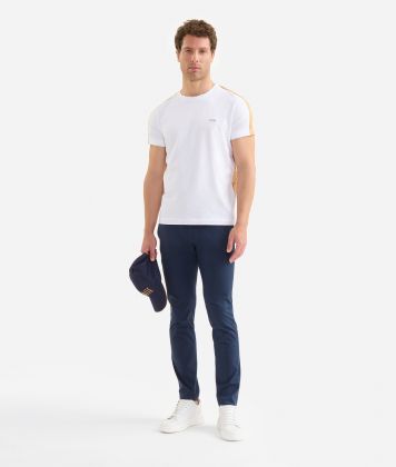 Stretch cotton t-shirt with Geo Classic shoulder detail White