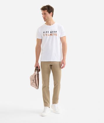 Stretch cotton t-shirt with two-tone Logo White