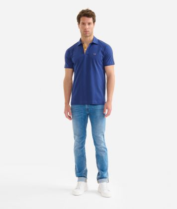 Piqué cotton jersey polo shirt with sleeve detail Cobalt Blue