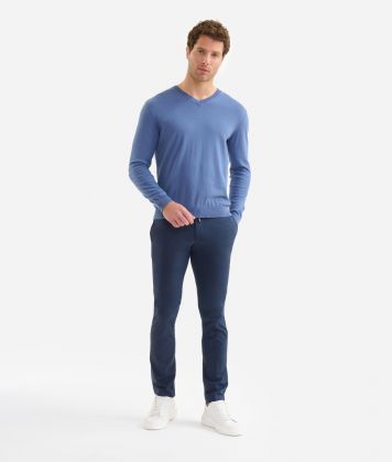 Cotton yarn V-neck sweater Airforce Blue