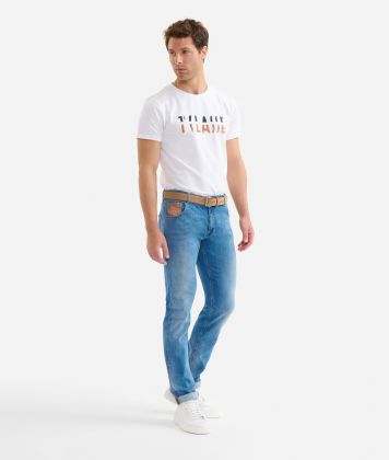 Jeans 5 tasche slim in denim stretch Bleached