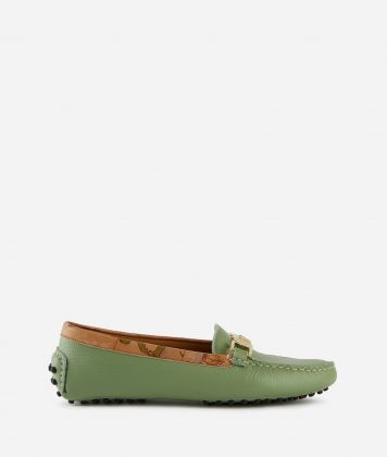 Grainy leather moccasins Sage