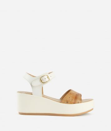 Napa-effect wedge sandals with Geo Classic strap White