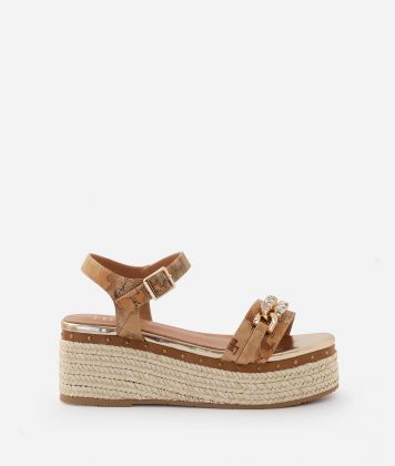 Napa-effect wedge sandals in Geo Classic with chain Natural