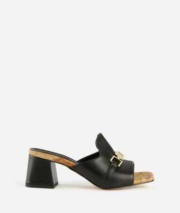 Smooth leather mid-heel mules Black