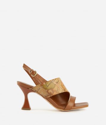Smooth leather mid-heel sandals with Geo Classic detail Leather Brown