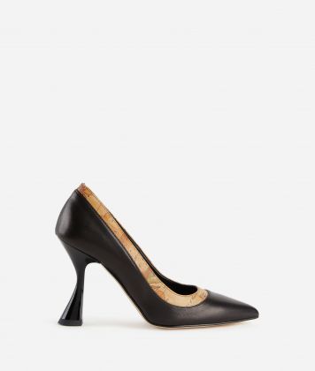 Smooth napa leather pointed toe court shoes Black