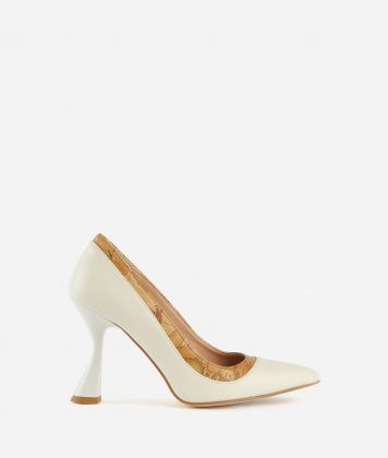 Smooth napa leather pointed toe court shoes Ivory
