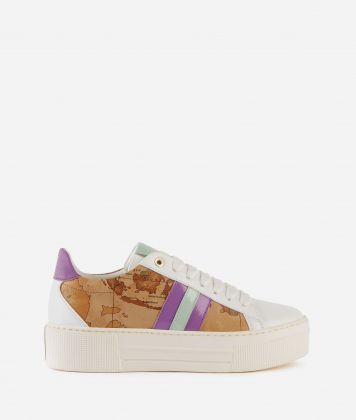 Napa-effect sneakers with Mauve and Sage detail White
