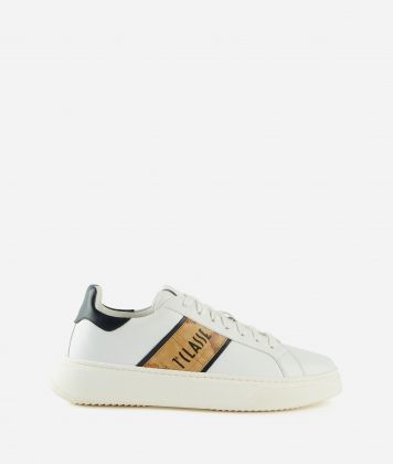 Smooth leather sneakers with lateral band White