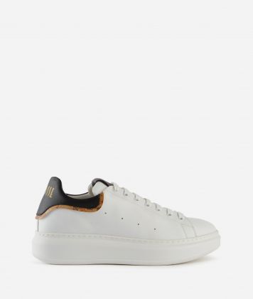 Smooth leather sneakers with golden logo White