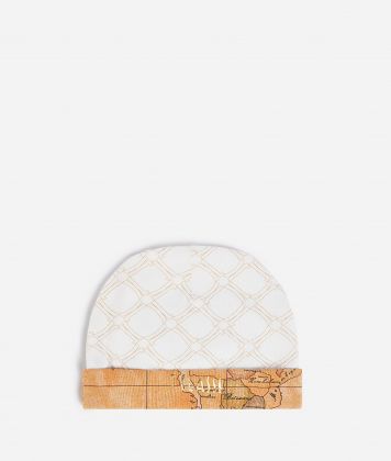 Cotton cap with 1C logos and Geo Classic turnup Natural