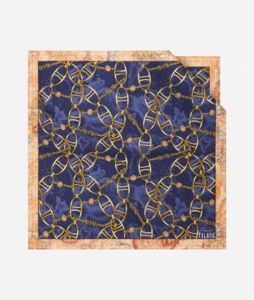 Geo Chain silk foulard 70x70 Sapphire Blue Geo Chain silk foulard 70x70 Sapphire Blue