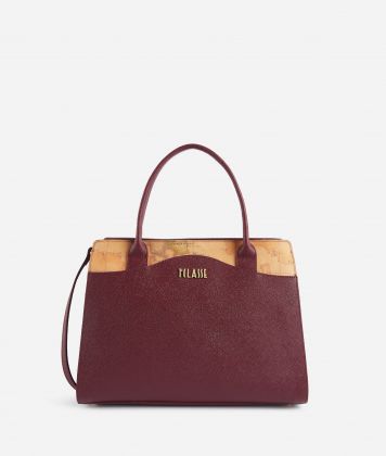 Digital City large handbag with crossbody strap Burgundy