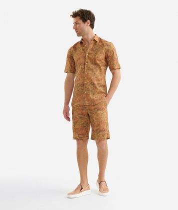Linen blend shorts with Geo Equator print