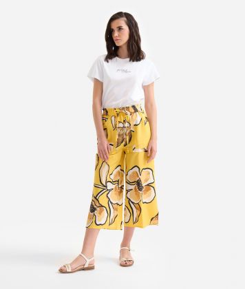 Pantaloni cropped in popeline di cotone stretch Geo Maxi Fiore Curcuma Pantaloni cropped in popeline di cotone stretch Geo Maxi Fiore Curcuma