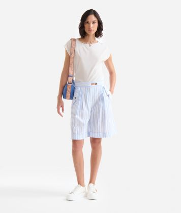 Striped cotton poplin bermuda shorts Light Blue