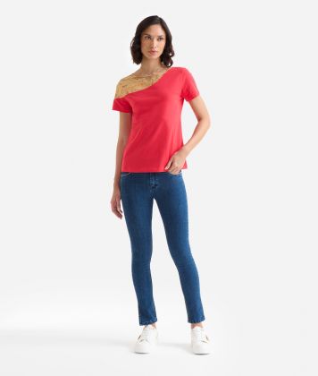 Stretch cotton jersey t-shirt Red and Geo Classic Stretch cotton jersey t-shirt Red and Geo Classic