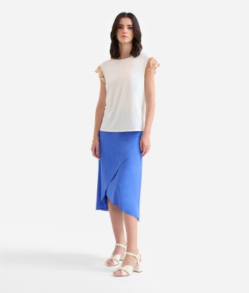Stretch viscose t-shirt with neck detail Natural