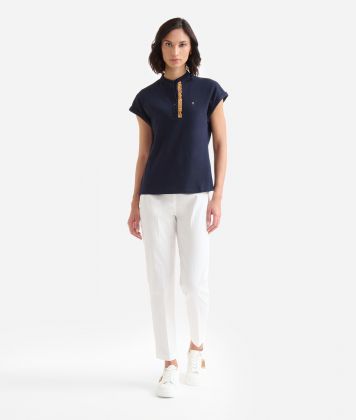 Piqué jersey polo shirt with frills Dark Blue Piqué jersey polo shirt with frills Dark Blue
