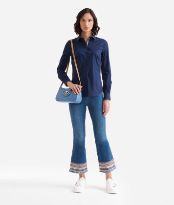 Stretch cotton poplin shirt Night Blue