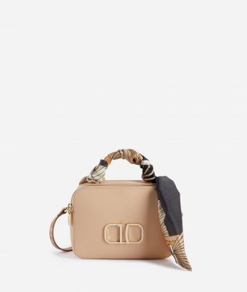 Foulard Vibe Saffiano fabric two-zip crossbody bag Almond Foulard Vibe Saffiano fabric two-zip crossbody bag Almond
