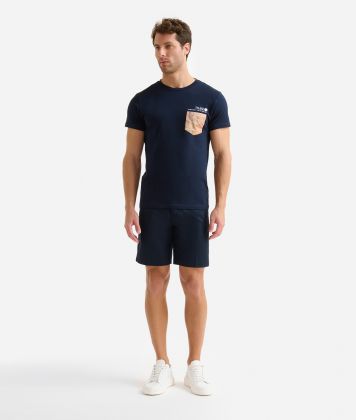 Stretch cotton t-shirt with Geo Classic pocket Blue Stretch cotton t-shirt with Geo Classic pocket Blue