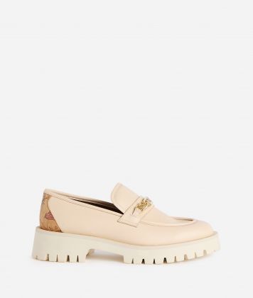 Smooth napa leather platform loafers Ivory