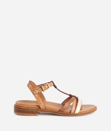 Smooth leather and Geo Classic print napa-effect fabric sandals Natural Smooth leather and Geo Classic print napa-effect fabric sandals Natural