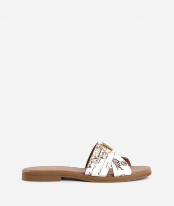 Napa-effect fabric sandals with 1C logo Geo Beige