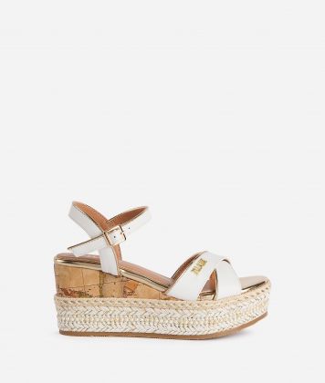 Napa-effect fabric wedge sandals with 1ᴬ Classe logo White Napa-effect fabric wedge sandals with 1ᴬ Classe logo White
