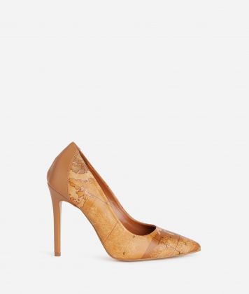 Smooth and Geo Classic print napa leather court shoes Tan Smooth and Geo Classic print napa leather court shoes Tan